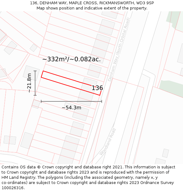 136, DENHAM WAY, MAPLE CROSS, RICKMANSWORTH, WD3 9SP: Plot and title map
