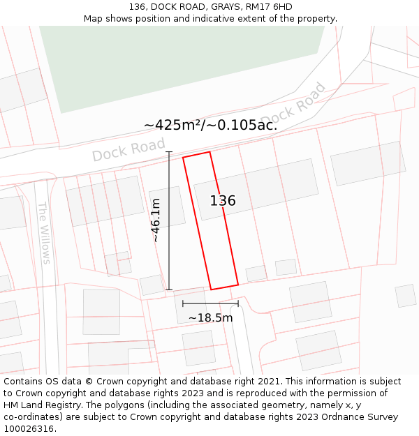 136, DOCK ROAD, GRAYS, RM17 6HD: Plot and title map