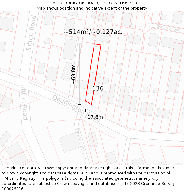 136, DODDINGTON ROAD, LINCOLN, LN6 7HB: Plot and title map