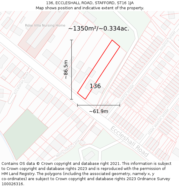 136, ECCLESHALL ROAD, STAFFORD, ST16 1JA: Plot and title map
