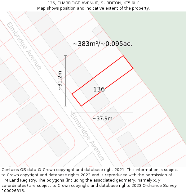 136, ELMBRIDGE AVENUE, SURBITON, KT5 9HF: Plot and title map