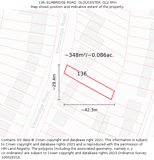 136, ELMBRIDGE ROAD, GLOUCESTER, GL2 0PH: Plot and title map