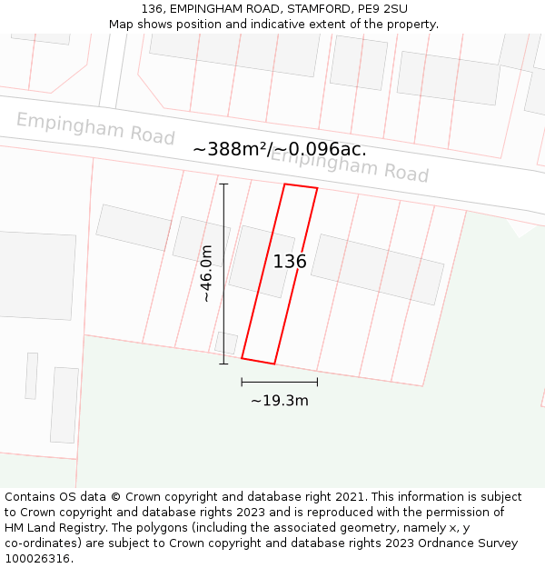 136, EMPINGHAM ROAD, STAMFORD, PE9 2SU: Plot and title map