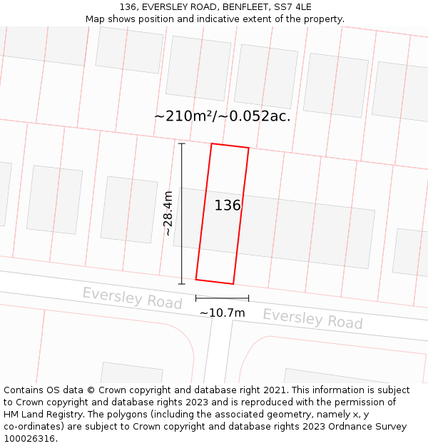 136, EVERSLEY ROAD, BENFLEET, SS7 4LE: Plot and title map
