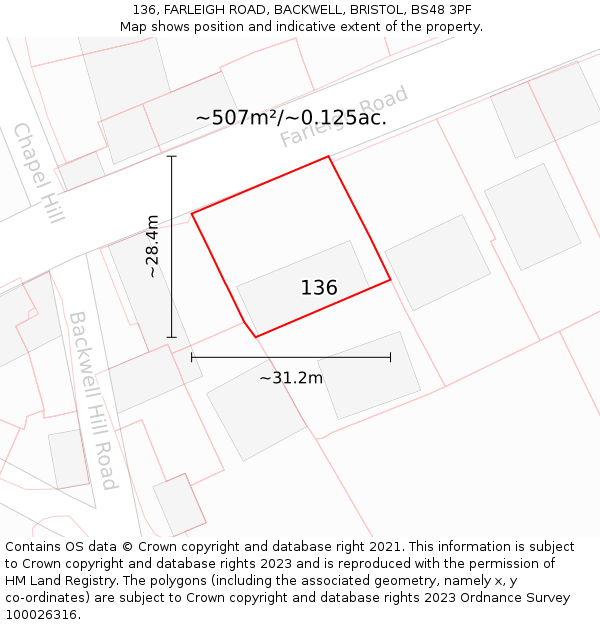 136, FARLEIGH ROAD, BACKWELL, BRISTOL, BS48 3PF: Plot and title map