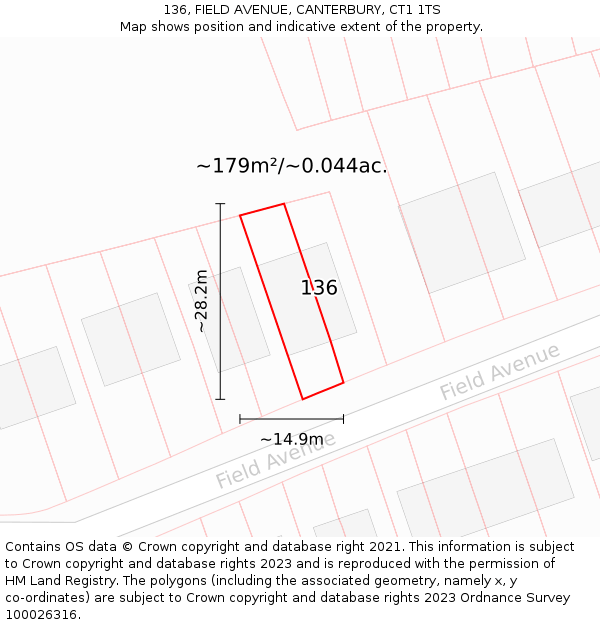 136, FIELD AVENUE, CANTERBURY, CT1 1TS: Plot and title map