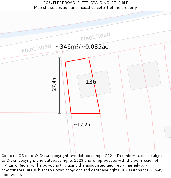 136, FLEET ROAD, FLEET, SPALDING, PE12 8LE: Plot and title map