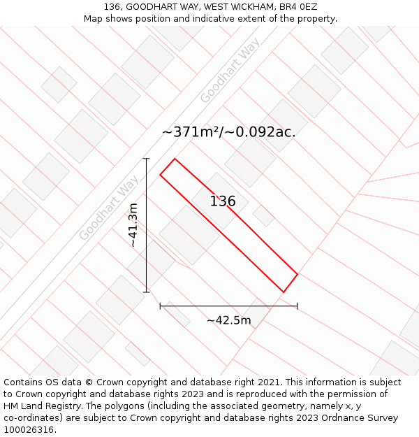 136, GOODHART WAY, WEST WICKHAM, BR4 0EZ: Plot and title map