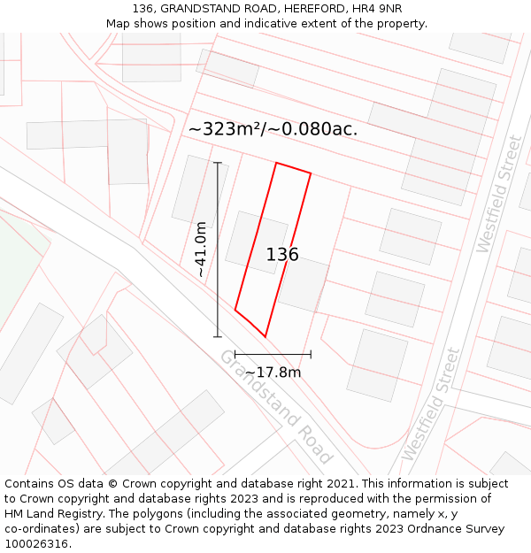 136, GRANDSTAND ROAD, HEREFORD, HR4 9NR: Plot and title map