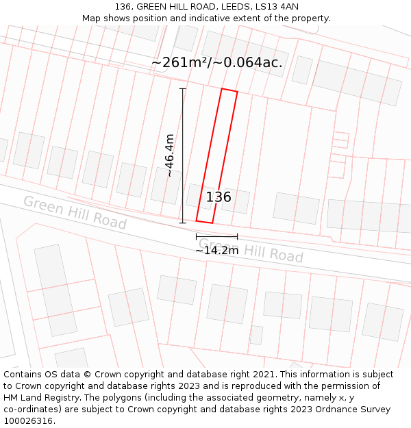 136, GREEN HILL ROAD, LEEDS, LS13 4AN: Plot and title map