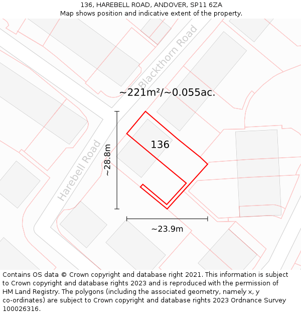 136, HAREBELL ROAD, ANDOVER, SP11 6ZA: Plot and title map