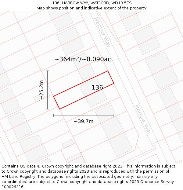 136, HARROW WAY, WATFORD, WD19 5ES: Plot and title map