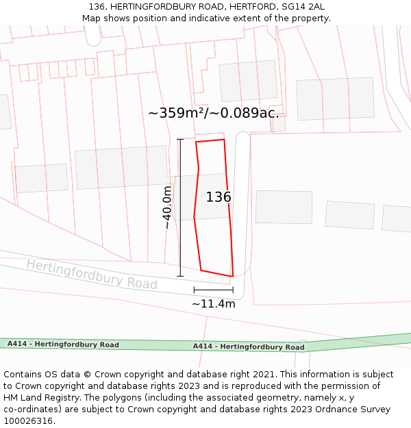 136, HERTINGFORDBURY ROAD, HERTFORD, SG14 2AL: Plot and title map