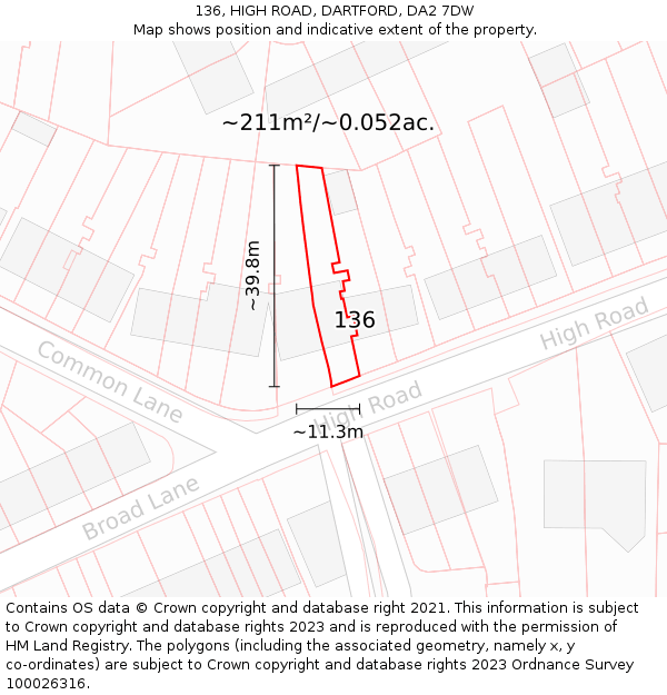 136, HIGH ROAD, DARTFORD, DA2 7DW: Plot and title map