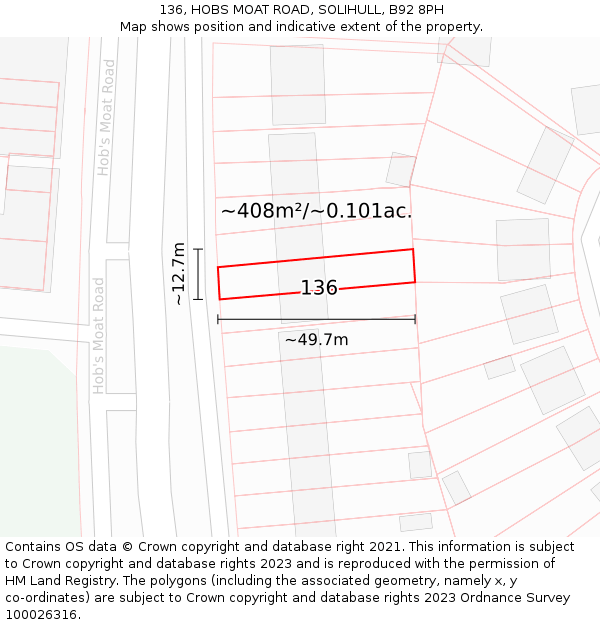 136, HOBS MOAT ROAD, SOLIHULL, B92 8PH: Plot and title map