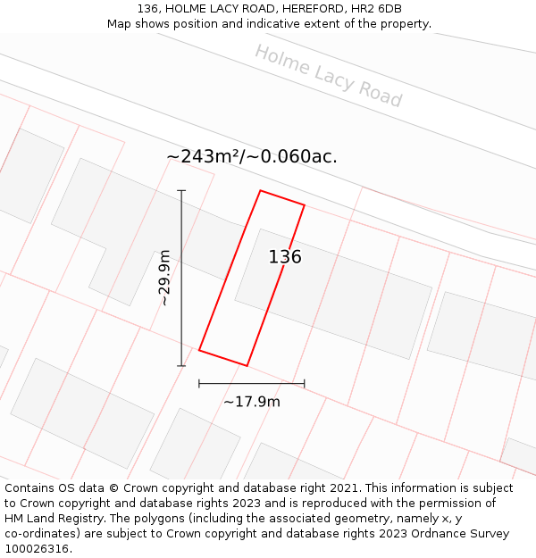 136, HOLME LACY ROAD, HEREFORD, HR2 6DB: Plot and title map