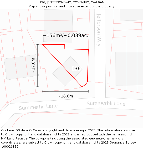 136, JEFFERSON WAY, COVENTRY, CV4 9AN: Plot and title map