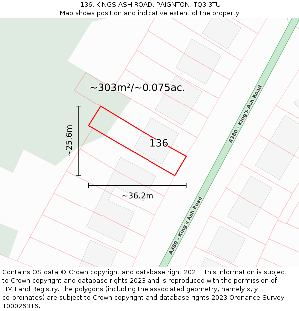136, KINGS ASH ROAD, PAIGNTON, TQ3 3TU: Plot and title map