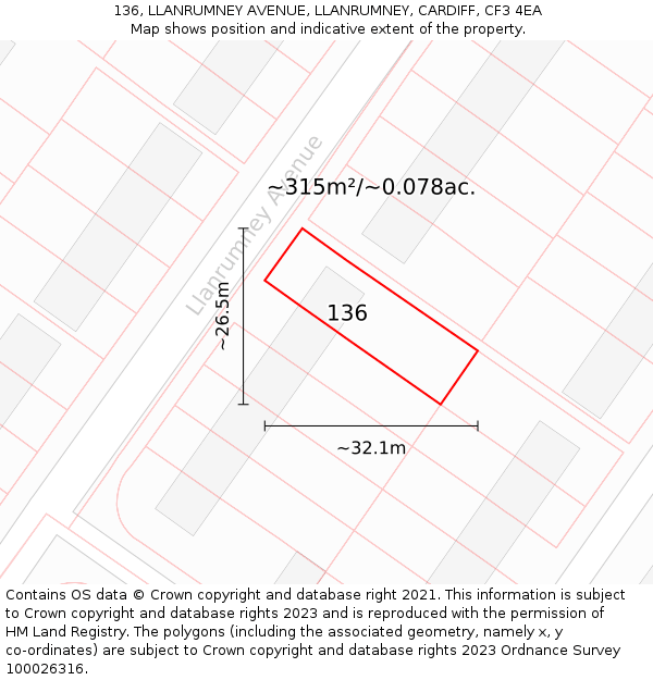 136, LLANRUMNEY AVENUE, LLANRUMNEY, CARDIFF, CF3 4EA: Plot and title map