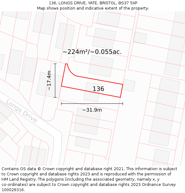 136, LONGS DRIVE, YATE, BRISTOL, BS37 5XP: Plot and title map