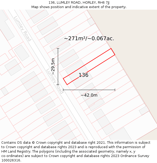 136, LUMLEY ROAD, HORLEY, RH6 7JJ: Plot and title map