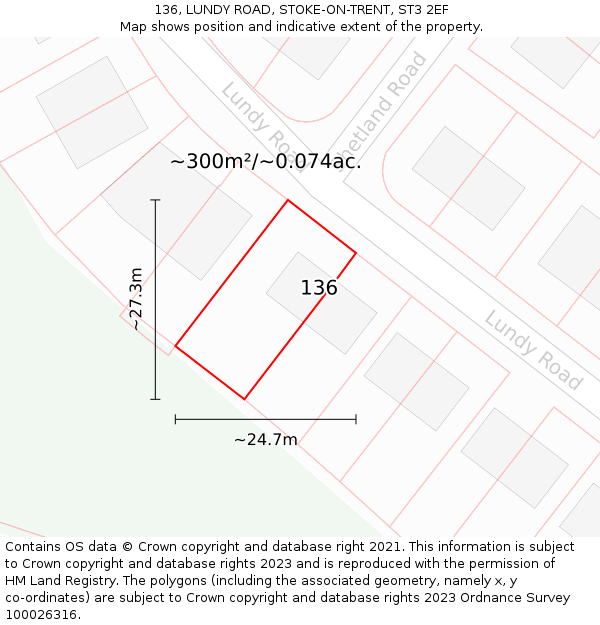 136, LUNDY ROAD, STOKE-ON-TRENT, ST3 2EF: Plot and title map