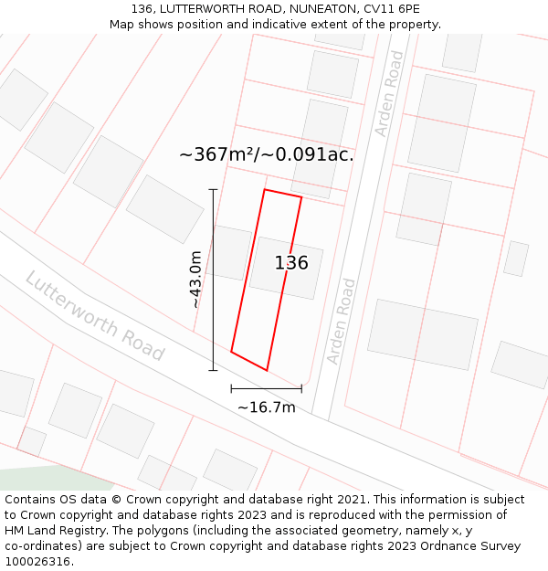 136, LUTTERWORTH ROAD, NUNEATON, CV11 6PE: Plot and title map