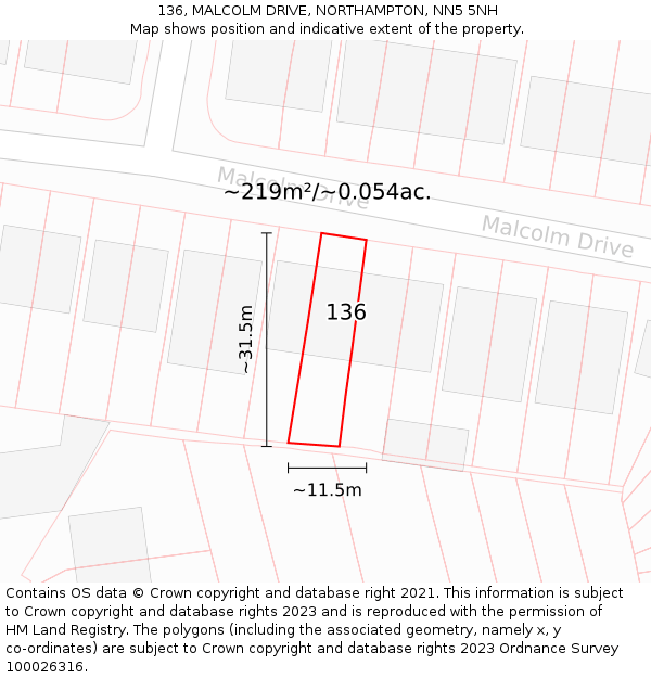136, MALCOLM DRIVE, NORTHAMPTON, NN5 5NH: Plot and title map