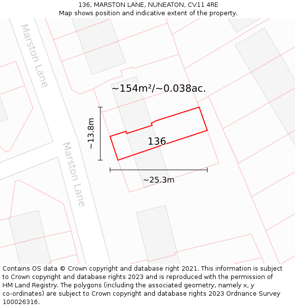 136, MARSTON LANE, NUNEATON, CV11 4RE: Plot and title map