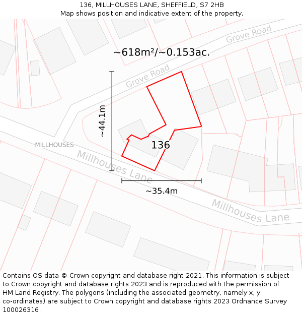 136, MILLHOUSES LANE, SHEFFIELD, S7 2HB: Plot and title map