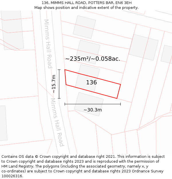 136, MIMMS HALL ROAD, POTTERS BAR, EN6 3EH: Plot and title map