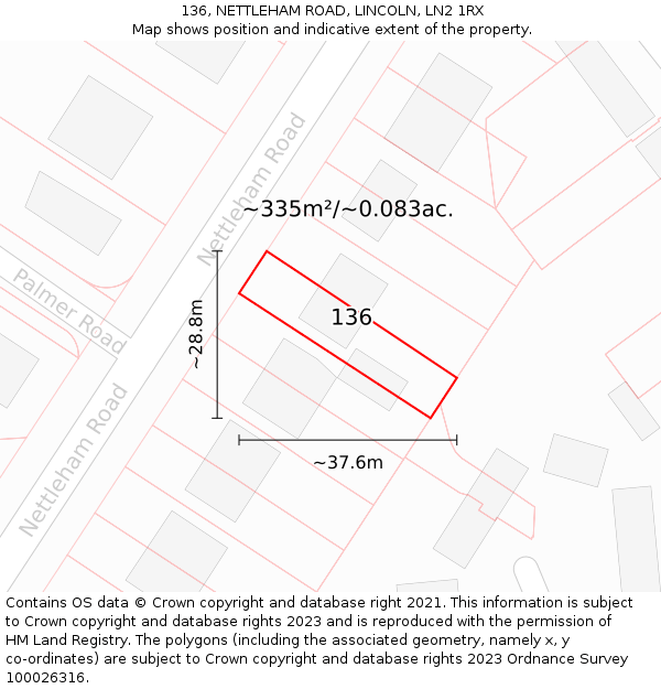 136, NETTLEHAM ROAD, LINCOLN, LN2 1RX: Plot and title map