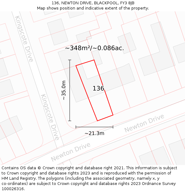136, NEWTON DRIVE, BLACKPOOL, FY3 8JB: Plot and title map