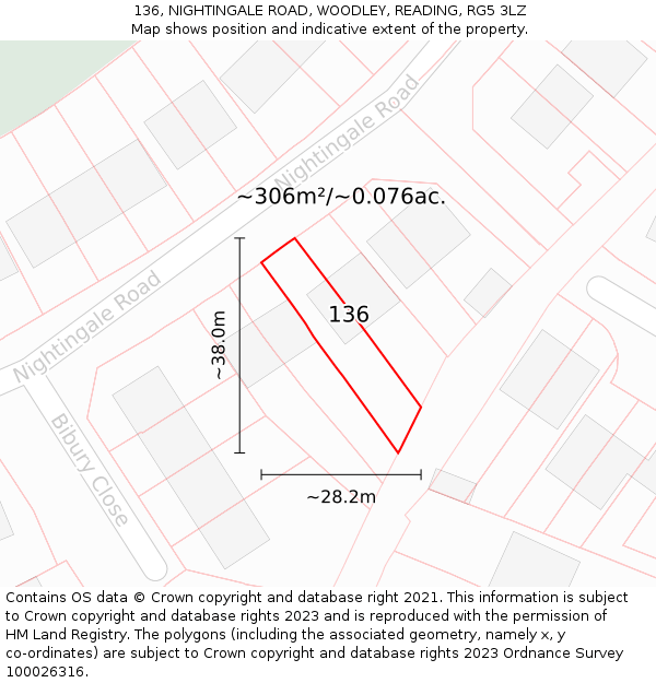 136, NIGHTINGALE ROAD, WOODLEY, READING, RG5 3LZ: Plot and title map