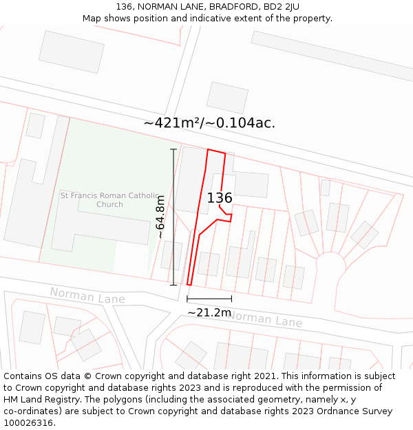 136, NORMAN LANE, BRADFORD, BD2 2JU: Plot and title map