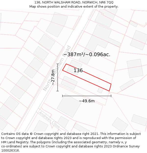 136, NORTH WALSHAM ROAD, NORWICH, NR6 7QQ: Plot and title map
