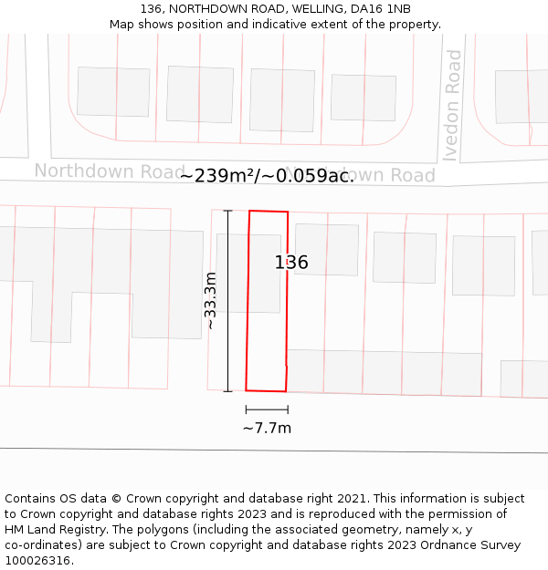 136, NORTHDOWN ROAD, WELLING, DA16 1NB: Plot and title map