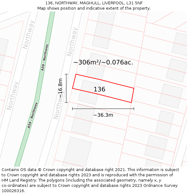 136, NORTHWAY, MAGHULL, LIVERPOOL, L31 5NF: Plot and title map