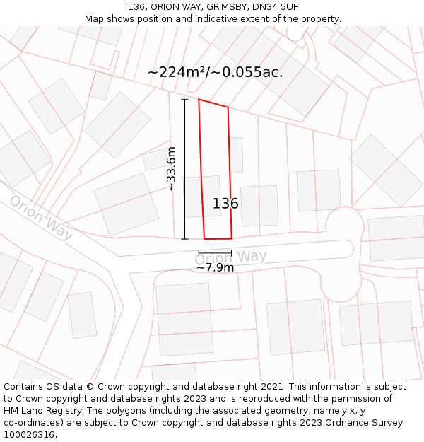 136, ORION WAY, GRIMSBY, DN34 5UF: Plot and title map