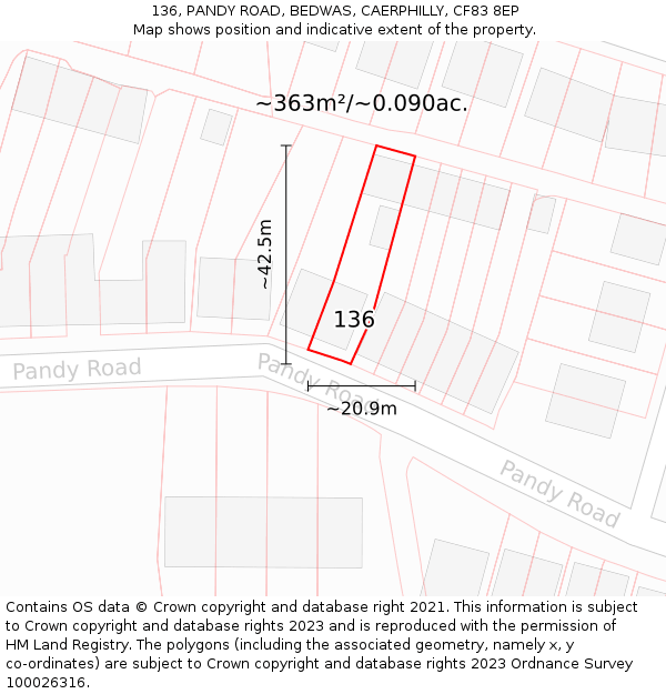 136, PANDY ROAD, BEDWAS, CAERPHILLY, CF83 8EP: Plot and title map