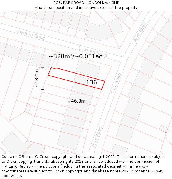 136, PARK ROAD, LONDON, W4 3HP: Plot and title map