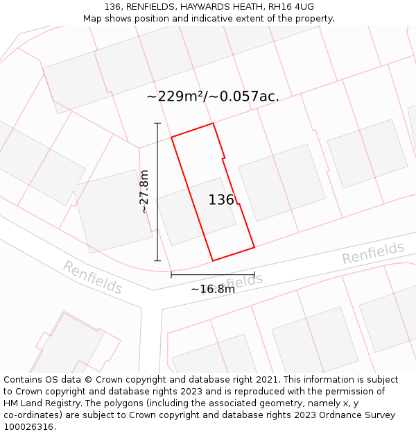 136, RENFIELDS, HAYWARDS HEATH, RH16 4UG: Plot and title map