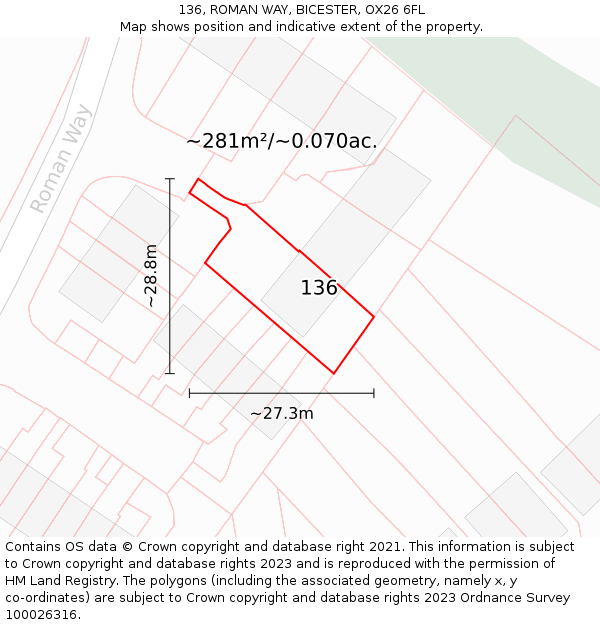 136, ROMAN WAY, BICESTER, OX26 6FL: Plot and title map