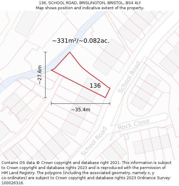 136, SCHOOL ROAD, BRISLINGTON, BRISTOL, BS4 4LY: Plot and title map