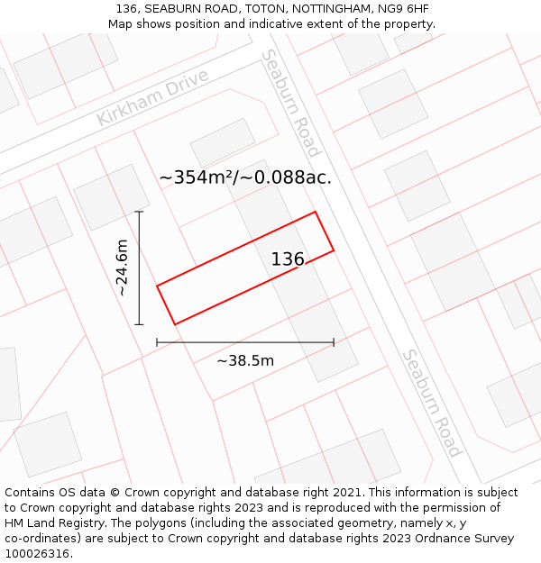 136, SEABURN ROAD, TOTON, NOTTINGHAM, NG9 6HF: Plot and title map