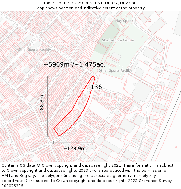 136, SHAFTESBURY CRESCENT, DERBY, DE23 8LZ: Plot and title map