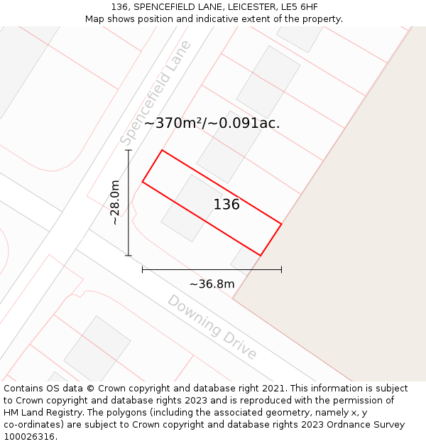 136, SPENCEFIELD LANE, LEICESTER, LE5 6HF: Plot and title map