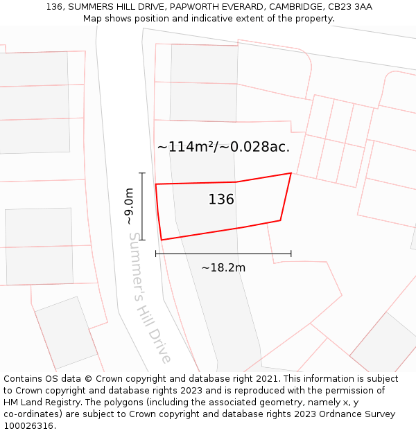 136, SUMMERS HILL DRIVE, PAPWORTH EVERARD, CAMBRIDGE, CB23 3AA: Plot and title map
