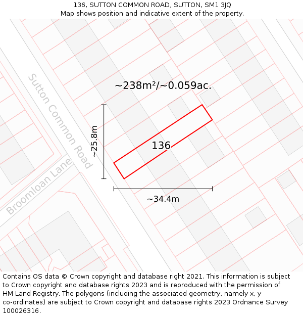 136, SUTTON COMMON ROAD, SUTTON, SM1 3JQ: Plot and title map