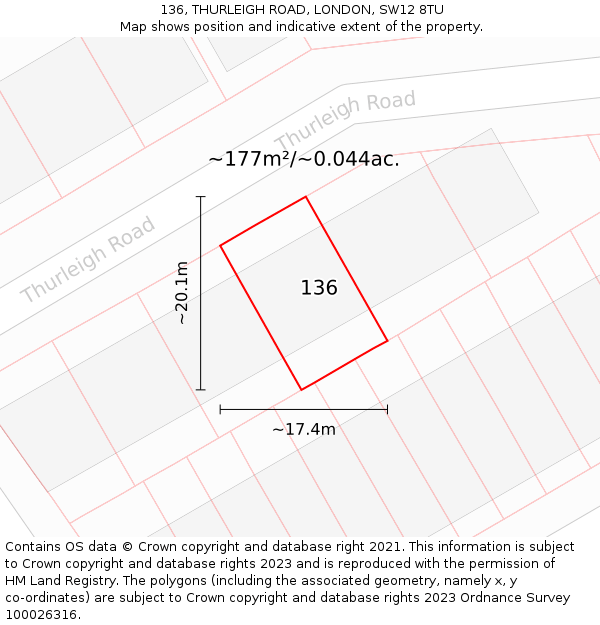 136, THURLEIGH ROAD, LONDON, SW12 8TU: Plot and title map